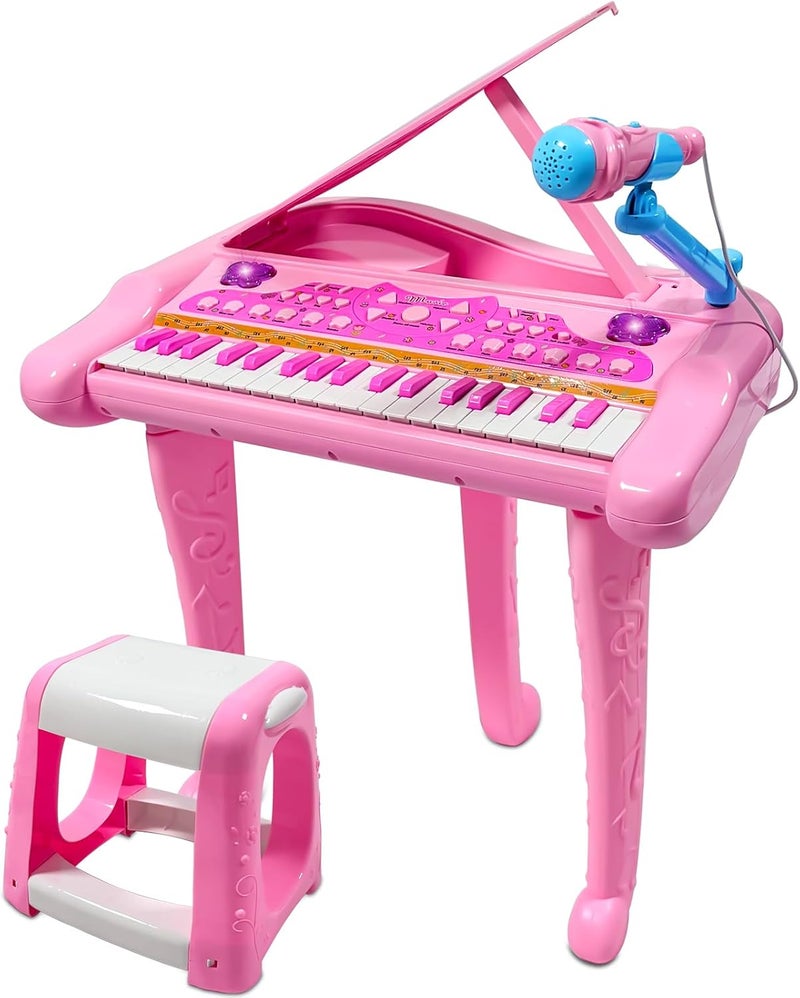 Dollox Keyboard Piano for Kids, 37-Key Toddler Piano Musical Instrument Toy, Electric Keyboard for Girls, 3, 4, 5, 6, 7 Years Old Birthday Gift - Mini Music Toy with Stool (Pink) - Image 1
